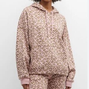NWT UGG Kes Leopard Print Pink Fleece Dolman Long Sleeve Hoodie size L
